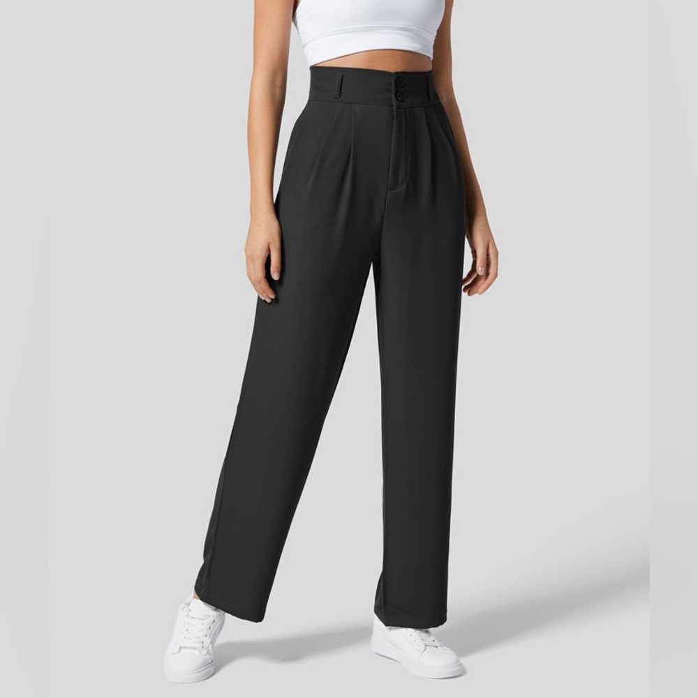 NWT Halara High Waisted Button Zipper Plicated Side Pocket Shirred Pants